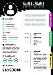 CV - Resume Template. Modern Flat Design. Colorful Color Background. A4 Paper Size. Editable Vector. Suitable for Job Application