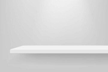 Empty white color shelf with shadow background.