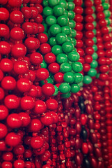 Wooden red beads on the market