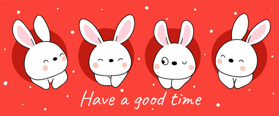 Draw banner bunny in red background for christmas and new year