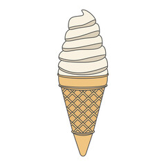 Hand drawn style vector illustration of soft serve ice cream cone isolated on background.