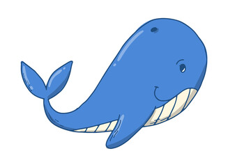 isolated hand drawn whale on white background. Good for stickers, prints, kids apparel decor, sublimation, posters, cards, etc. EPS 10