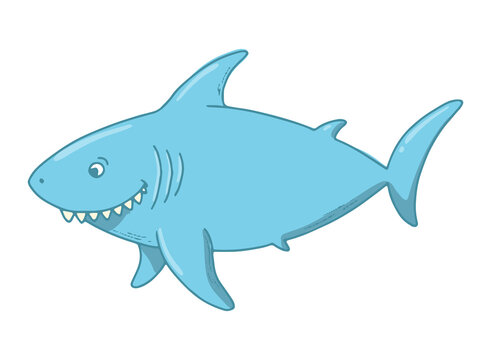 cute hand drawn shark isolated on white background. Good for kids apparel prints, sublimation, cards, posters, stickers, clipart, etc. EPS 10