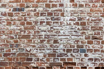 Shabby wall of old red brick. Reference material, reference information.