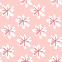 Cute pink and white daisy vector repeat pattern