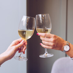 Women toasting with wine to celebrate.