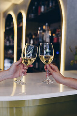 Women toasting with wine to celebrate.