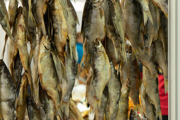 dried small fishes background