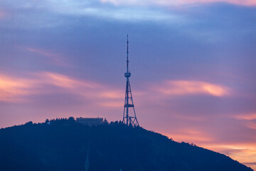 TV tower and funicular complex in Mtatsminda Park in the evening