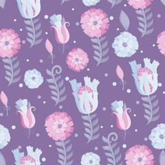 Seamless pattern with floral ornament. Watercolor stylization. Raster illustration for design. Print for printing on fabric or paper.