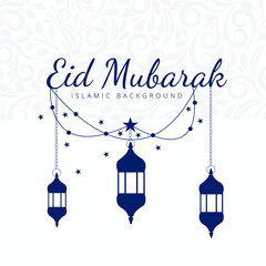 Fototapeta na wymiar Creative eid festival greeting design with star moon lantern and Islamic background