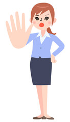 手の平を前に出して拒否する若いビジネスウーマン