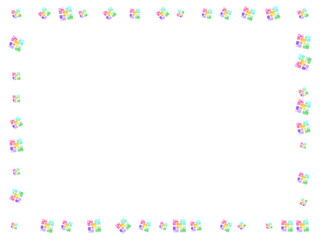 抽象的な四角のデザインフレーム、カラフルなデフォルメ花型の背景