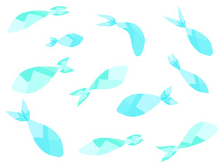 綺麗な抽象模様の青い魚、色んな体勢セット