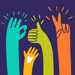 Fototapeta premium Illustration of people's hands raised up, hand-drawn illustration