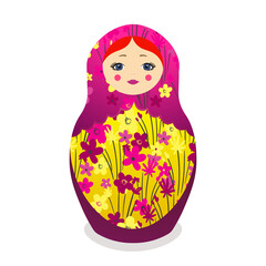 Russian Matryoshka. Traditional Russian folklore dolls with big eyes and lips. Babushka doll with hohloma, traditional painted floral pattern. Hand drawn vector illustration