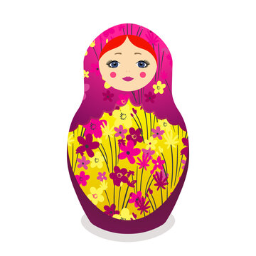 floral russian doll, pink, yellow, white background clip art preview