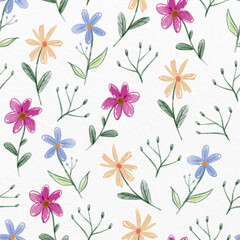 seamless colourful hand draw flower pattern on paper background, classic greeting card