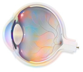 Anatomy section of the eye showing lens retina cornea iris choroid. - obrazy, fototapety, plakaty