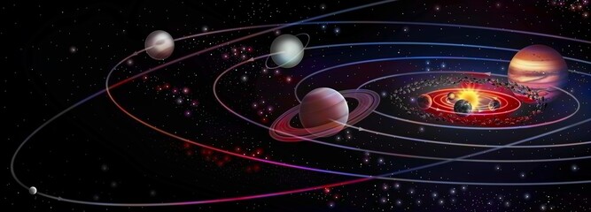 Planetary system with the sun and the different planets that gravitate. © RFBSIP