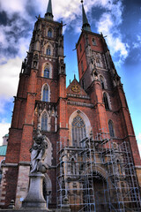Obraz premium Views of the different tourist places in Wroclaw (Breslau, Wroclaw), Poland. Church. Ostrow Tumsky. Cathedral