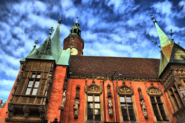Obraz premium Views of the different tourist places in Wroclaw (Breslau, Wroclaw), Poland. Old Town Hall Square