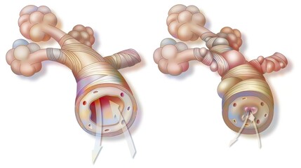 Asthma: healthy bronchiole (left) and asthmatic (right). - obrazy, fototapety, plakaty