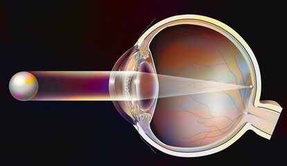 Normal vision in a healthy eye: the image forms on the retina. - obrazy, fototapety, plakaty