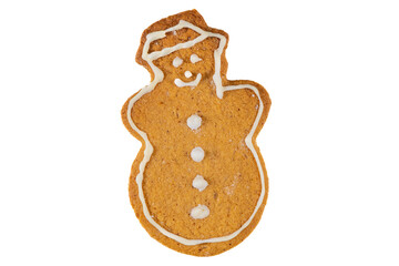 Gingerbread cookie snowman shape isolated on white background