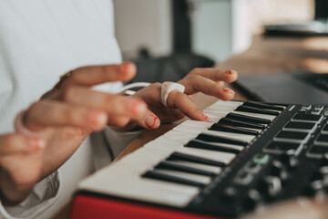 Music creation on midi keyboard slow motion