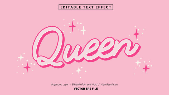 Editable Queen Font Typography Template Text Effect Style Lettering Vector Illustration Logo