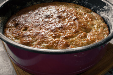 Baked apple pie. Delicious hot pie is ready to eat