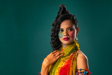Fototapeta premium A gorgeous Young model beautiful woman or girl with perfect art creative makeup like a butterfly.
