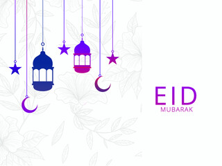 Realistic gradient eid Mubarak islamic background with star with lantern with and moon