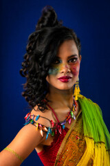 Fototapeta premium A gorgeous Young model beautiful woman or girl with perfect art creative makeup like a butterfly.