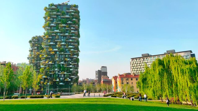 Modern and ecologic skyscrapers named "Bosco Verticale" in Porta Nuova District, Milan, Italy.
