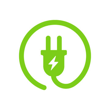 Green electric charger vector icon in a circle
