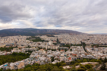 Fototapeta na wymiar Panoramic view of the city of Athens from Lycabettus hill, Attica, Greece