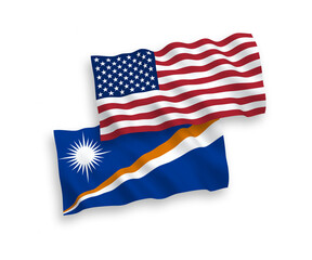Flags of Republic of the Marshall Islands and America on a white background