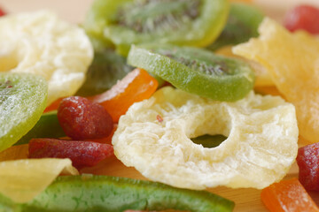 Dried fruits and berries on table 