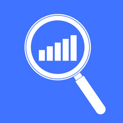 white magnifier with a graph on a white background. Business analysis concept. Vector illustration in flat style