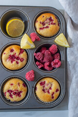 sweet vanilla raspberry muffins on a table