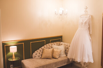 Fototapeta na wymiar bridal gown and accessories for wedding 