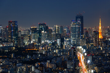 Naklejka premium 渋谷スカイから見た港区方面の夜景とビル群の煌く灯り