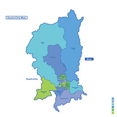 京都市行政区・京都市地図 雨の日カラーで色分けしてみた（英語版）