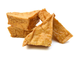 Fried tofu on a white background 