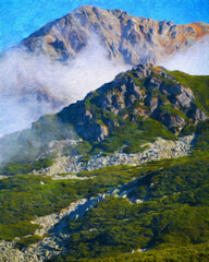 Watercolor and oil painting nature landscape, famous travel and touristic place, outdoor vacation trend print for poster, paper, textile or canvas. Modern fine arts design wallpaper. Wall art drawing