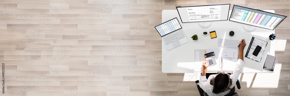 Poster Online Taxes And Invoice Using Computer