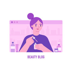 Woman talking about cosmetics. Beauty blog concept