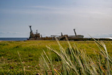 Cyprus - Abandoned shipwreck EDRO III in Pegeia, Paphos, Cyprus view at amazing sunset time